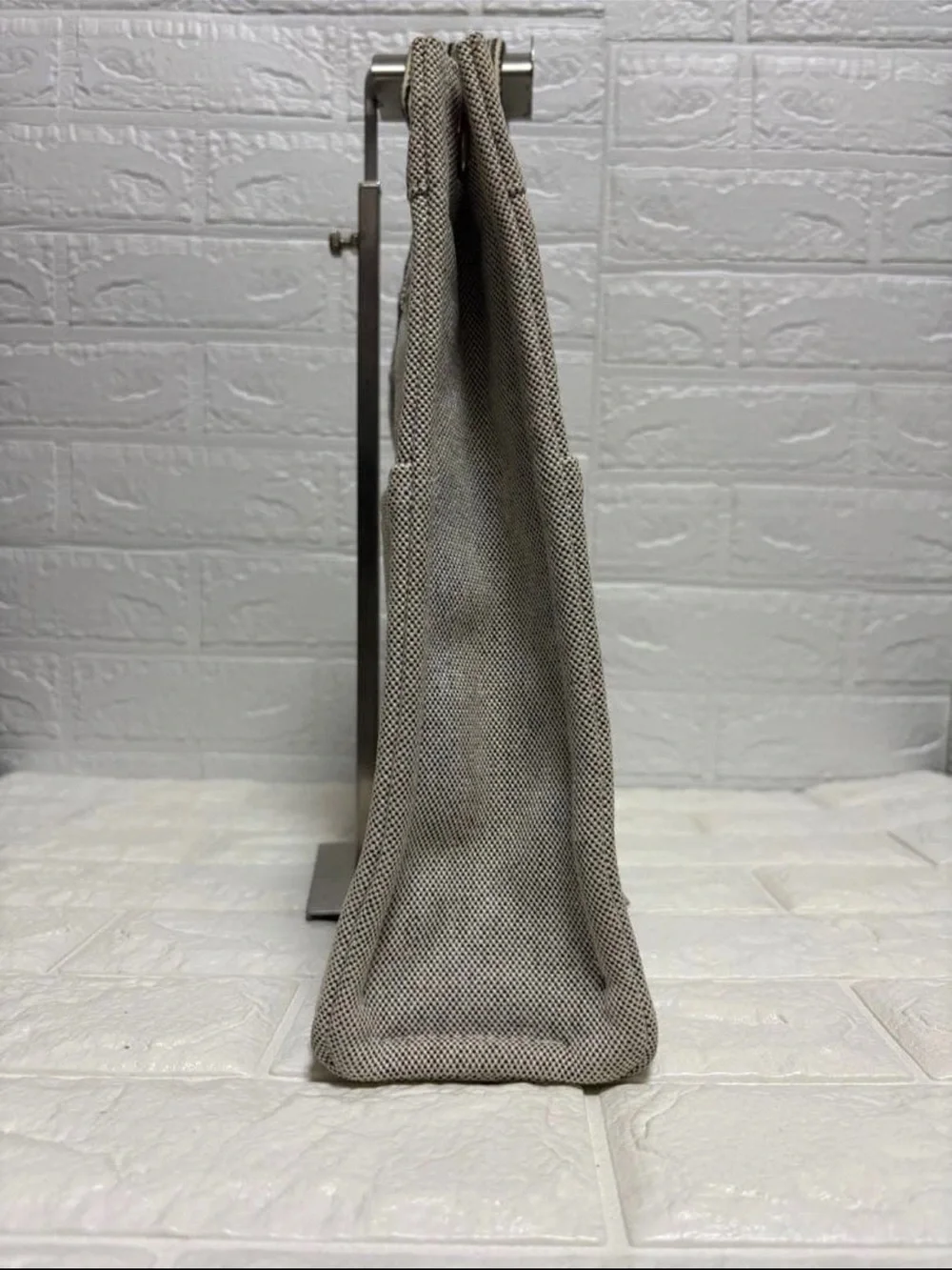 Hermes Natural Canvas Tote with Black Striped Handles